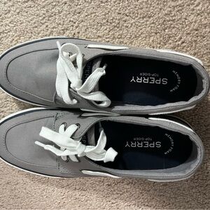 Grey sperry shoes